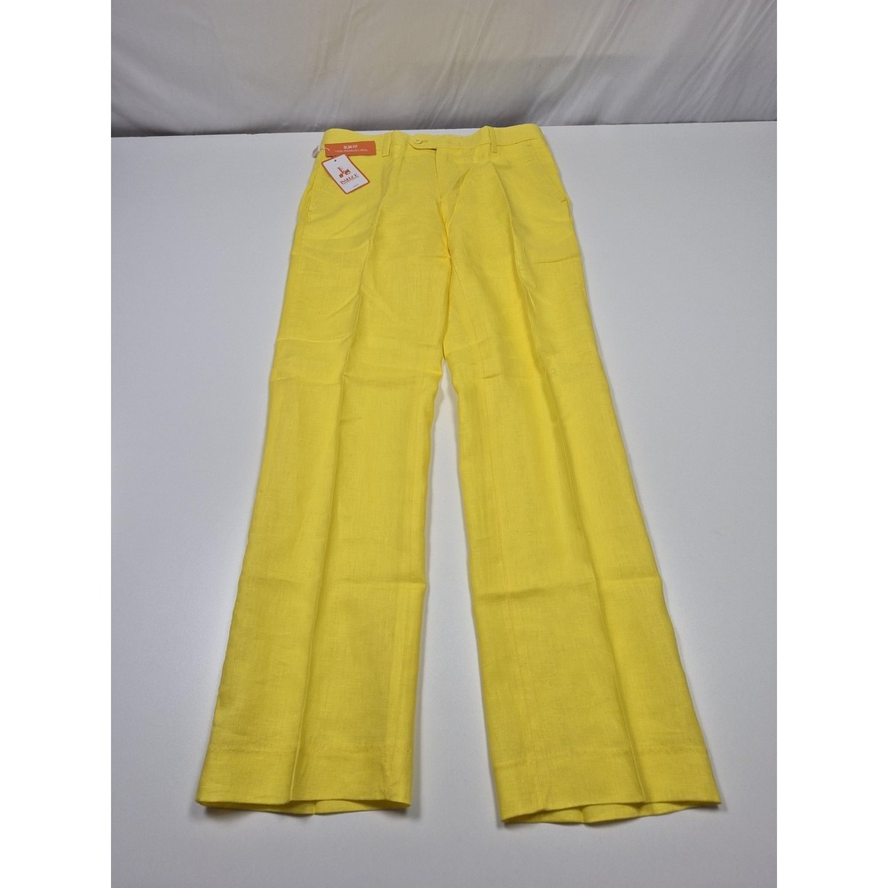 Inserch Linen Dress Pants Mens 32x32 Yellow Slim Fit Flat Front Summer Casual